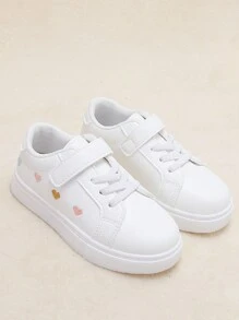 女孩愛心刺繡鉤和環形緊固件板鞋 - 白色 - 查看 3