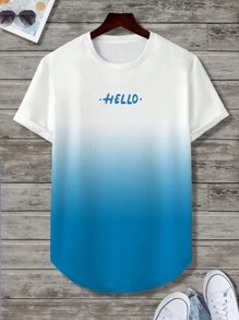Manfinity Homme Men Letter Graphic Ombre Curved Hem Tee - Blue and White - View 4