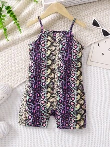 小女童滿版印花吊帶連體短褲 - 彩色 - 查看 2