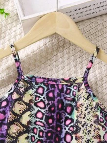 小女童滿版印花吊帶連體短褲 - 彩色 - 查看 5