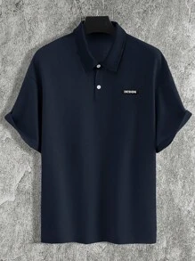Manfinity Hypemode 男士寬鬆polo衫,配有字母貼片 - 藏蓝色 - 查看 3