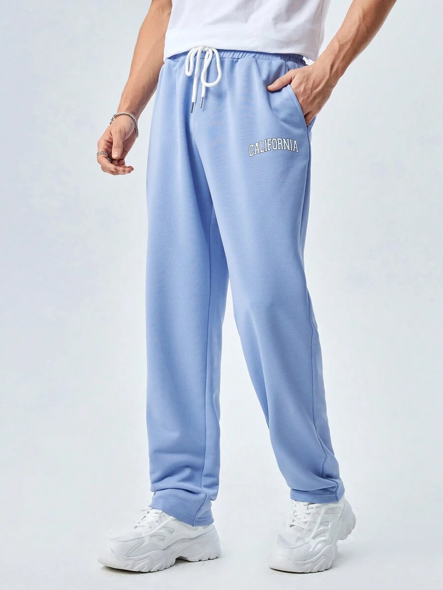 Manfinity RebelGame Men Letter Graphic Drawstring Waist Sweatpants - Baby Blue - View 1