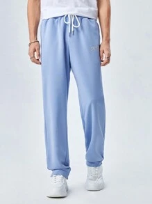 Manfinity RebelGame Men Letter Graphic Drawstring Waist Sweatpants - Baby Blue - View 3