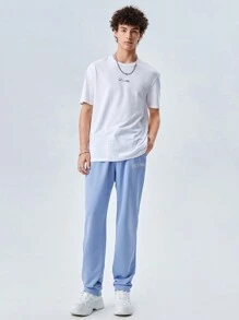Manfinity RebelGame Men Letter Graphic Drawstring Waist Sweatpants - Baby Blue - View 5