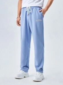 Manfinity RebelGame Men Letter Graphic Drawstring Waist Sweatpants - Baby Blue - View 6