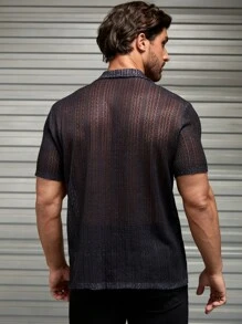 Manfinity VCAY Áo sơ mi Nam Nút phía trước Khối Màu Giải trí - Đen và trắng - Xem 2