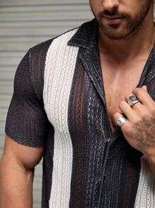 Manfinity VCAY Áo sơ mi Nam Nút phía trước Khối Màu Giải trí - Đen và trắng - Xem 6