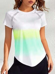 Yoga Trendy 漸層弧形下擺運動T恤 - 彩色 - 查看 1