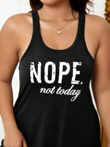 Plus Slogan Váy ngủ Pyjama viền cong họa tiết đồ họa - màu đen - Xem 4