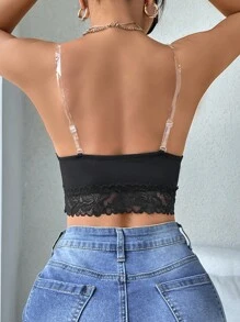 Ruched Bust Lace Trim Tube Bralet - Black - View 2