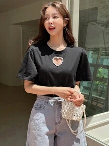 DAZY Heart Cut Out  Áo thun - màu đen - Xem 1