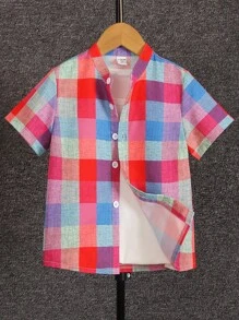 SHEIN Toddler Boys Plaid Print Button Front Shirt Without Tee - Multicolor - View 1