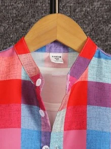 SHEIN Toddler Boys Plaid Print Button Front Shirt Without Tee - Multicolor - View 5
