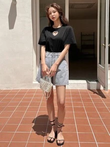 DAZY Heart Cut Out  Áo thun - màu đen - Xem 3