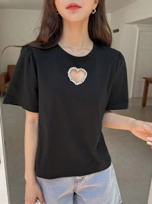 DAZY Heart Cut Out  Áo thun - màu đen - Xem 4