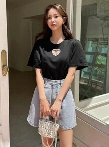 DAZY Heart Cut Out  Áo thun - màu đen - Xem 5