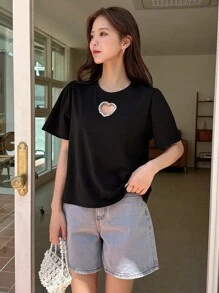 DAZY Heart Cut Out  Áo thun - màu đen - Xem 6