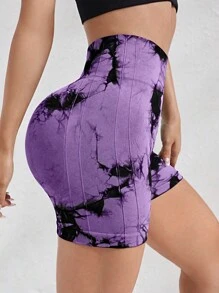 Easithlete 紮染字母圖案寬腰帶運動短褲 - 紫色 - 查看 2