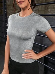 Powerista Breathable Twist Front Sports Teeworkout Tank Top Gym Women Shirts - Grey - View 3