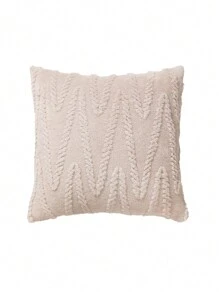 1pc Plush Embossed Pillowcase (No Pillow) Simple Square Pillow Cover For Living Room Bedroom, All Seasons - Beige - View 4