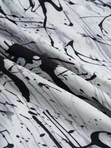 Men Allover Print Button Front Shirt - Black and White - View 4