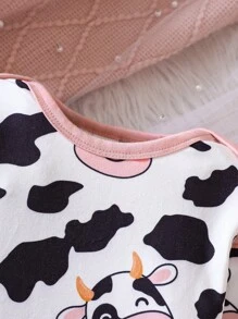 Baby Girl Cow Print Ruffle Trim Jumpsuit & Headband - Multicolor - View 3