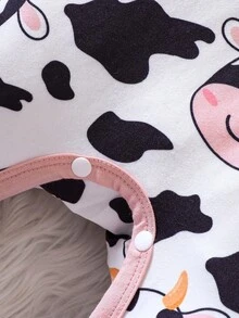 Baby Girl Cow Print Ruffle Trim Jumpsuit & Headband - Multicolor - View 6