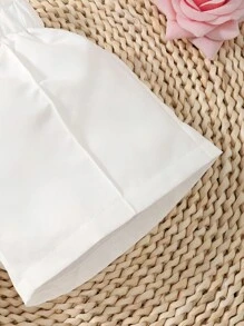 SHEIN Playful Pals Baby Girl Notched Neck Tank Top & Paperbag Waist Bow Front Shorts