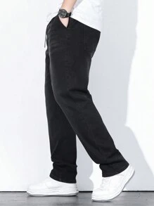 Manfinity Homme 男士棉腰部抽繩斜口袋牛仔褲 - 黑色 - 查看 6