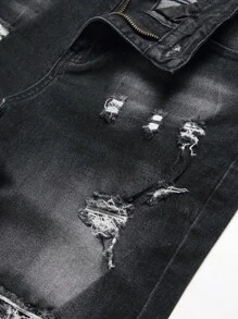 Manfinity Men Ripped Frayed Bleach Wash Denim Shorts - Black - View 3