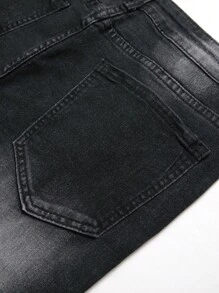 Manfinity Men Ripped Frayed Bleach Wash Denim Shorts - Black - View 4