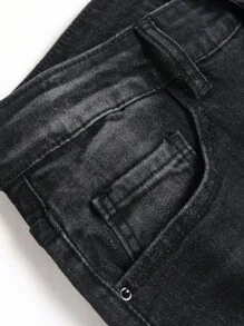 Manfinity Men Ripped Frayed Bleach Wash Denim Shorts - Black - View 5