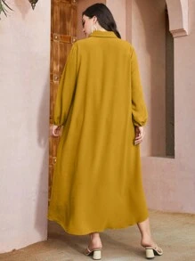 Mulvari 大碼燈籠袖高低下擺襯衫洋裝 - 黃色 - 查看 2