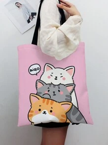 Cartoon Lovely Cat Pattern Double-sided Print Canvas Shoulder Bag - Multicolor - View 5