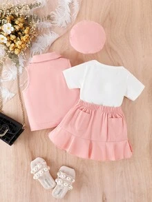 嬰兒素色T恤&夾克背心&荷葉邊半身裙&帽 - 彩色 - 查看 2