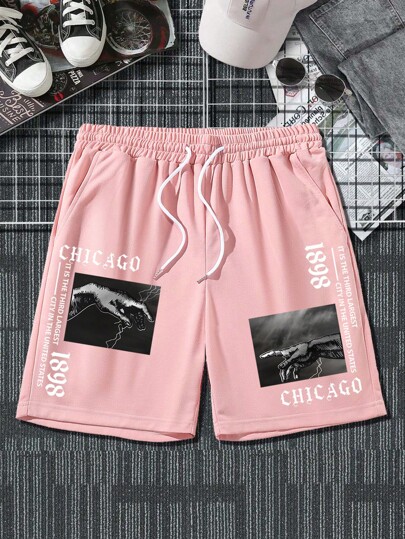 Guys Letter Graphic Drawstring Waist Shorts