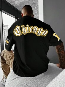 Manfinity Roghcode 男士標語圖案落肩T恤 - 黑色 - 查看 2