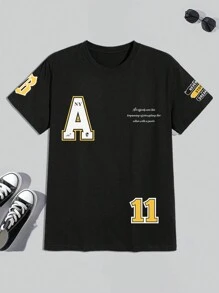 Manfinity Roghcode 男士標語圖案落肩T恤 - 黑色 - 查看 5