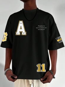 Manfinity Roghcode 男士標語圖案落肩T恤 - 黑色 - 查看 6