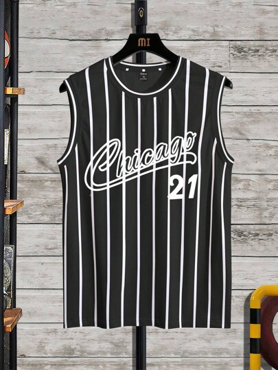 لباس علوي تانك جرافيك مخطط وعبارة للرجال