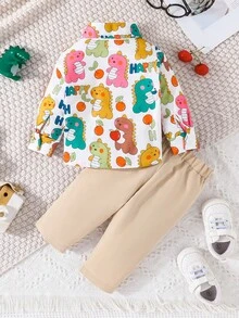 Fall Baby Boys' Long Sleeve Cute Dinosaur Printed Two Piece Outfit