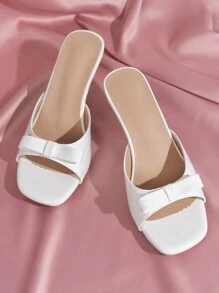 Giày sandal cao gót màu trắng đơn giản và thoải mái dành cho nữ, có nơ, thích hợp cho ngày Valentine, kiểu gót nhọn. - trắng - Xem 7