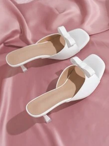 Giày sandal cao gót màu trắng đơn giản và thoải mái dành cho nữ, có nơ, thích hợp cho ngày Valentine, kiểu gót nhọn. - trắng - Xem 8