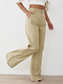 Quần jean nữ Nút Túi Dây kéo màu trơn - Màu Khaki - Xem 4