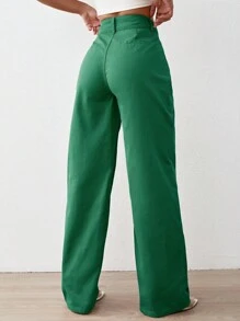 High Waist Wide Leg Jeans - Dark Green - View 2