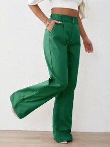 High Waist Wide Leg Jeans - Dark Green - View 4