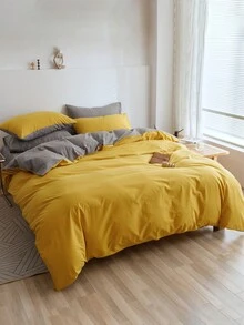 3 piezas Set colcha amarillo & gris de color combinado - Amarillo - Ver 3