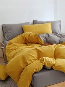 3 piezas Set colcha amarillo & gris de color combinado - Amarillo - Ver 4