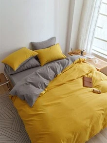 3 piezas Set colcha amarillo & gris de color combinado - Amarillo - Ver 6