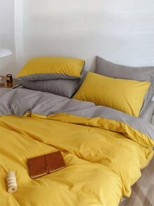 3 piezas Set colcha amarillo & gris de color combinado - Amarillo - Ver 8